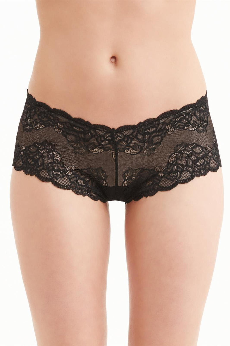 Cotton Essentials Lace-Trim Cheeky Panty in Black & Multi