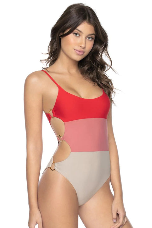 PQ Swim Red Coral Ring Side One Piece