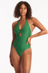 Sea Level Honeycomb U Bar Halter One Piece