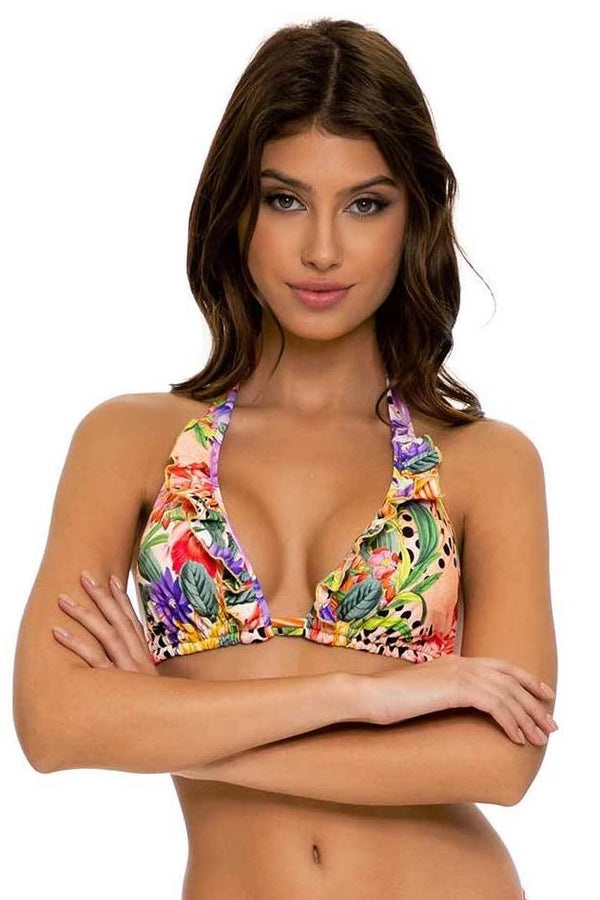 Luli Fama Shocking Florals TRIANGLE HALTER TOP