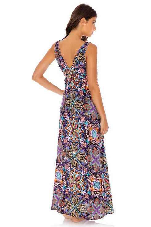 Luli Fama Tiki Babe V NECK LONG DRESS