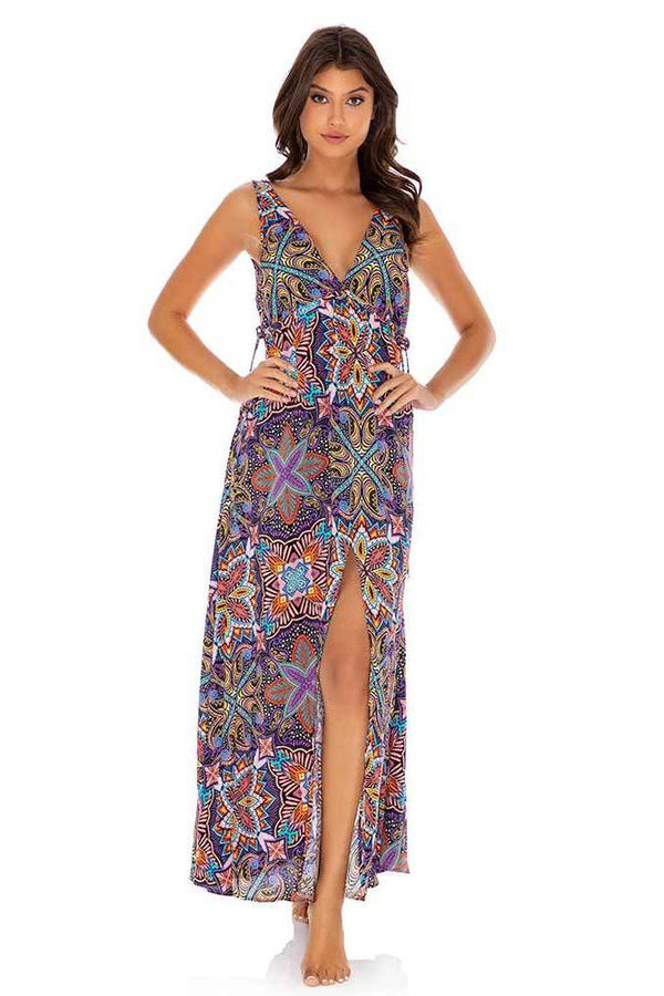 Luli Fama Tiki Babe V NECK LONG DRESS