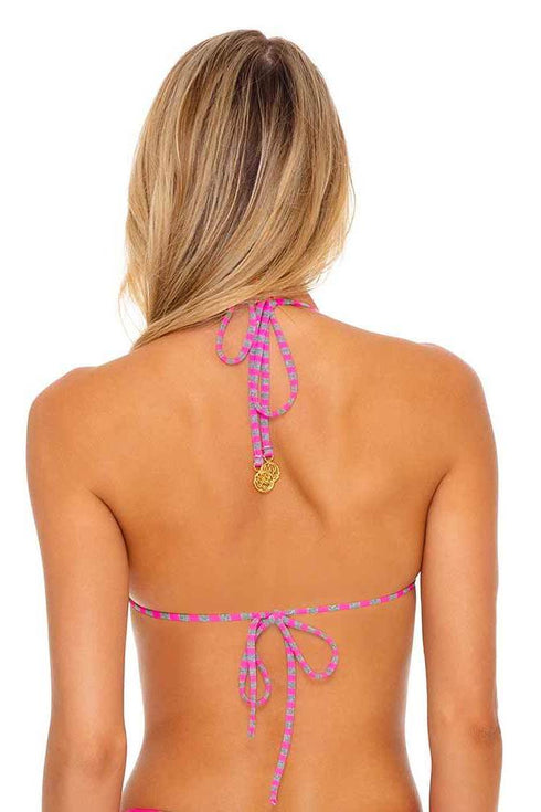 Luli Fama Time To Fiesta NEON PINK DRAWSTRING HALTER BANDEAU TOP
