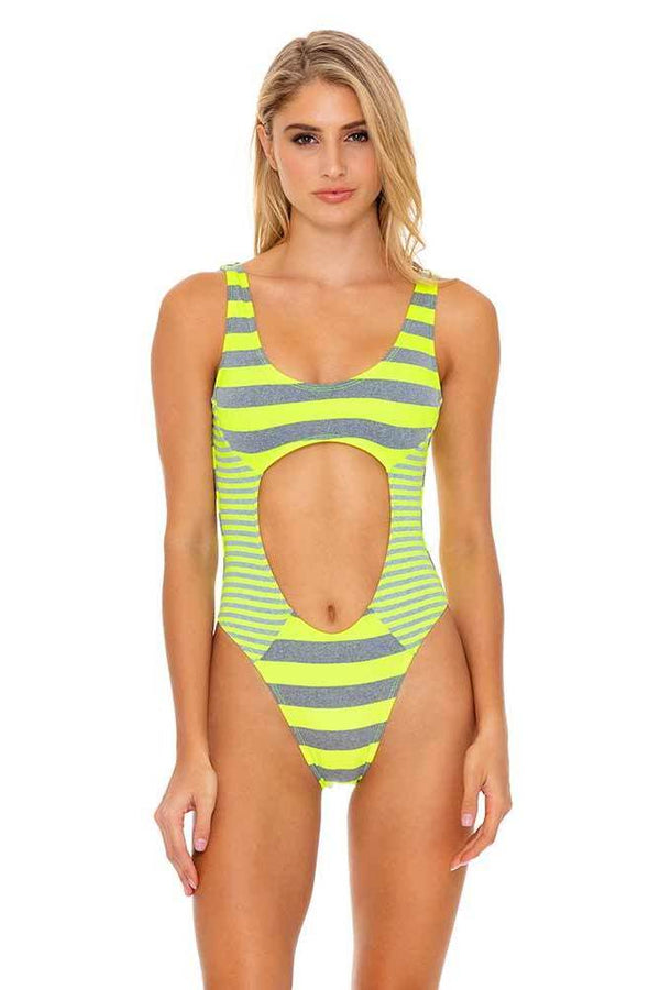 Luli Fama Time To Fiesta NEON YELLOW TANK OPEN ONE PIECE BODYSUIT