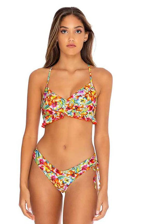 Luli Fama Wild Flower PUCKERED RUFFLE BRALETTE TOP