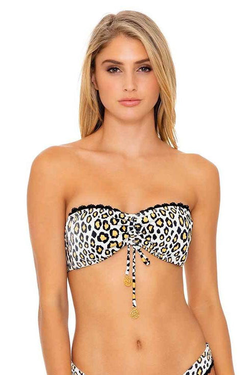 Luli Fama Wild Side LACE TRIM DRAWSTRING BANDEAU TOP
