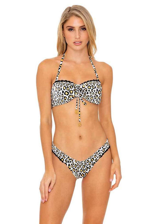 Luli Fama Wild Side LACE TRIM DRAWSTRING BANDEAU TOP