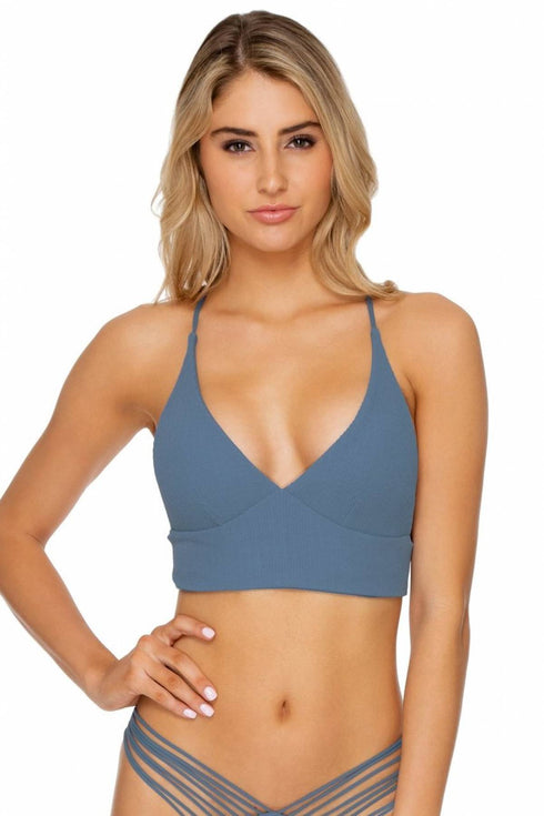 Luli Fama Jagged Bombshell Halter Cross Back Bustier Top