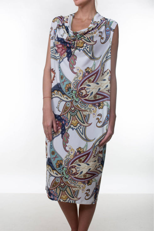 Caterina Stampa Crepe Draped Dress Sleeveless