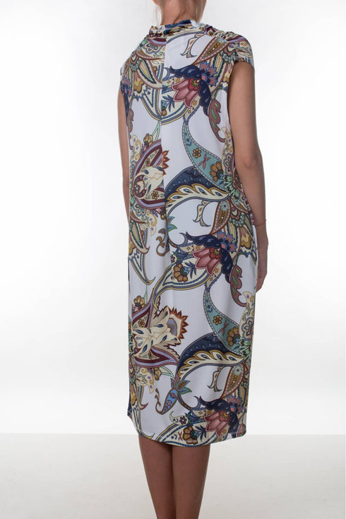 Caterina Stampa Crepe Draped Dress Sleeveless