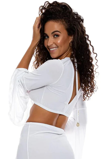 Luli Fama Cosita Buena Resortwear Bell Sleeve Crop Top