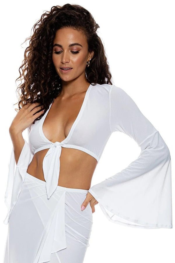 Luli Fama Cosita Buena Resortwear Bell Sleeve Crop Top