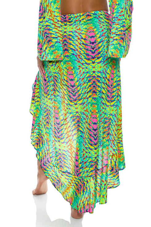 Luli Fama Oasis Babe RUFFLE HIGH LO SLIT SKIRT