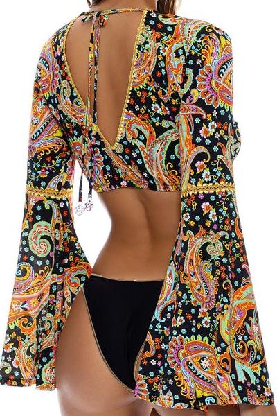 Luli Fama Luli Gypsy BELL SLEEVE CROP TOP