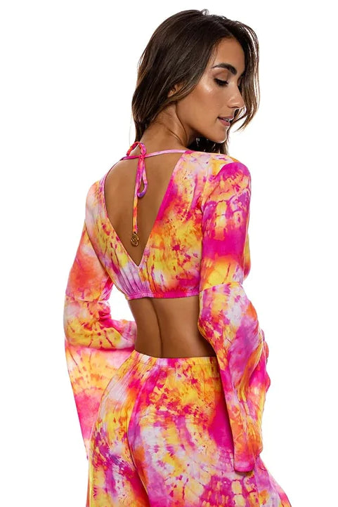 Luli Fama Retro Dream Bell Sleeve Crop Top