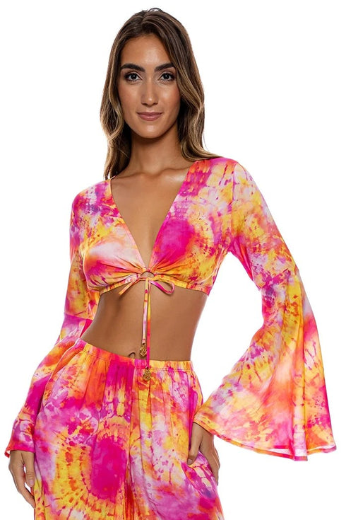 Luli Fama Retro Dream Bell Sleeve Crop Top