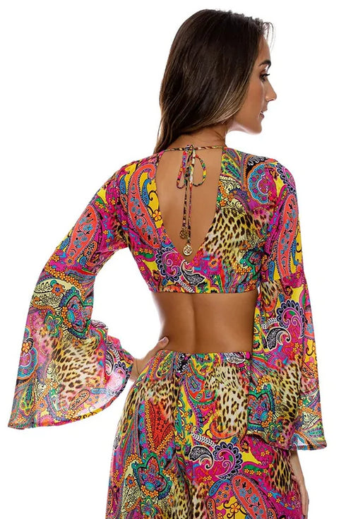 Luli Fama Shore Thing Bell Sleeve Crop Top