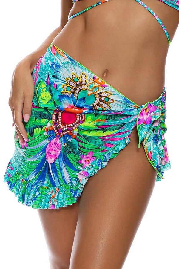 Luli Fama Hidden Gems Ruffle Sarong Mini Skirt