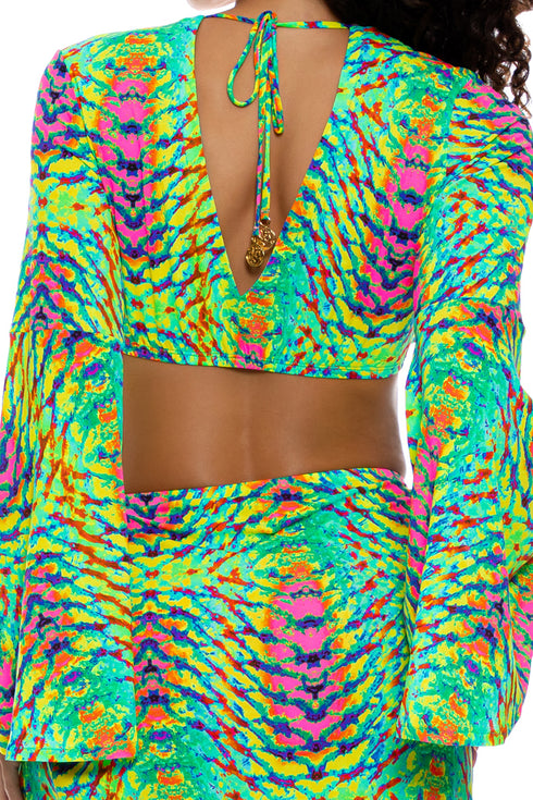 Luli Fama Oasis Babe Bell Sleeve Crop Top