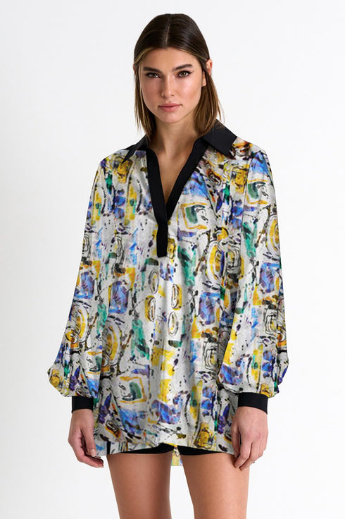 Shan Soie Silk puff sleeve blouse