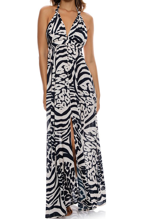 Luli Fama All The Skins DEEP PLUNGE LONG DRESS
