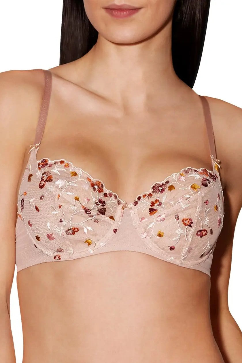 Buy OBIDUA Aubade Yellow Floral Crotch Lace Mesh Wired Bra at