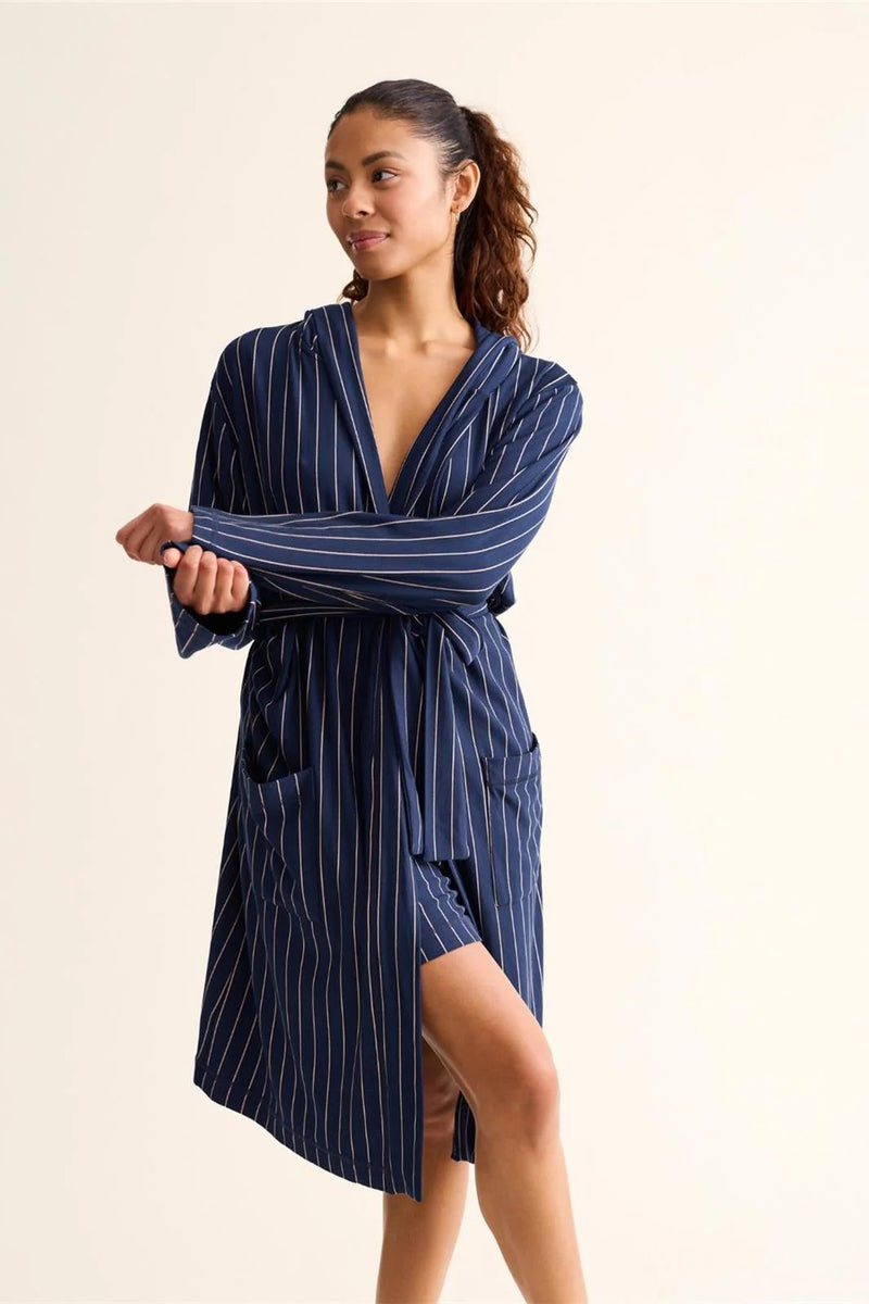 Robe Ink Fleur't Boyfriend Hooded Robe Ink/Praline Stripe | CAD$ 163.00 at ...