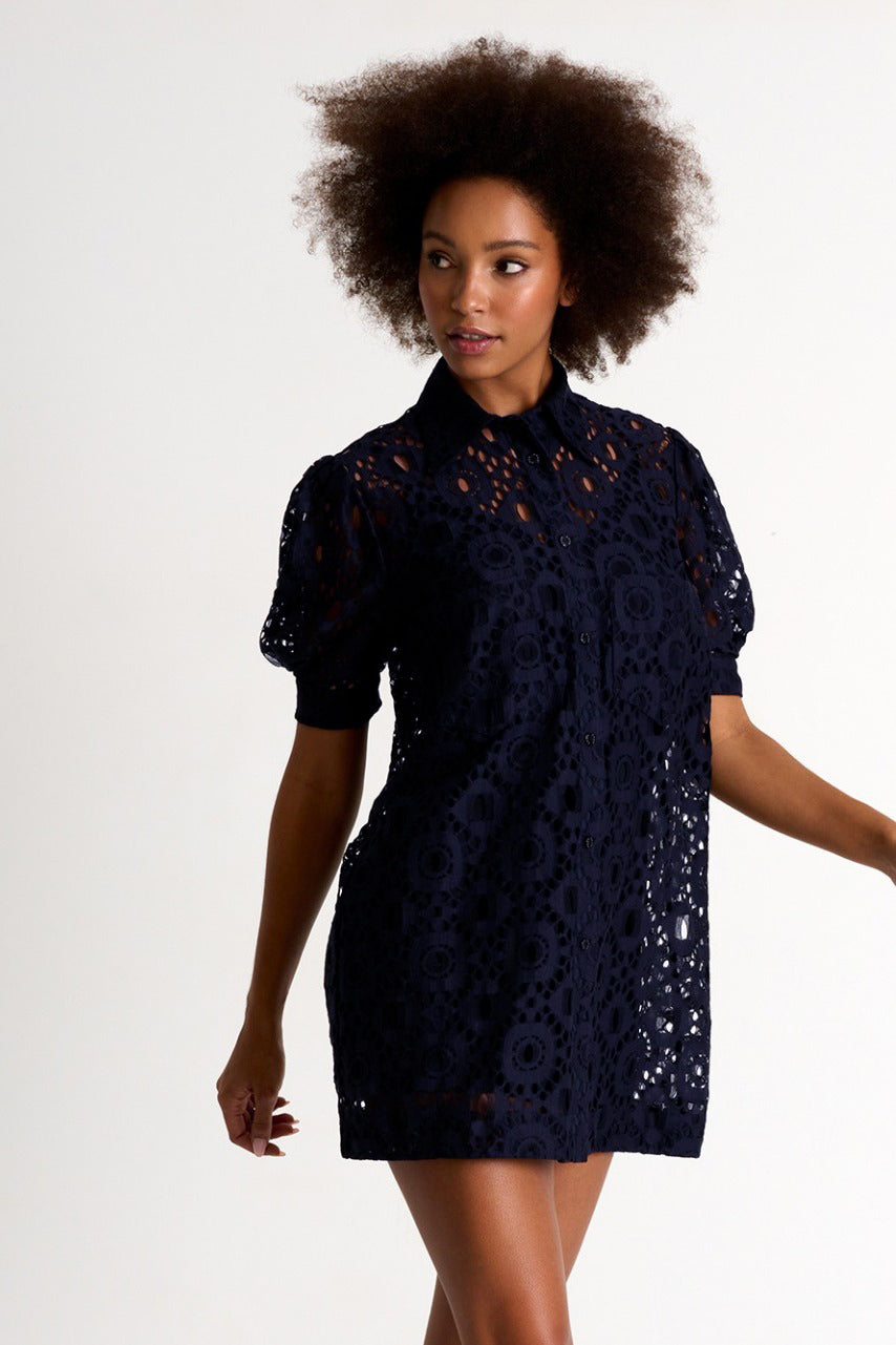Shan Lili Charming Lace Dress, 550 Navy / 6