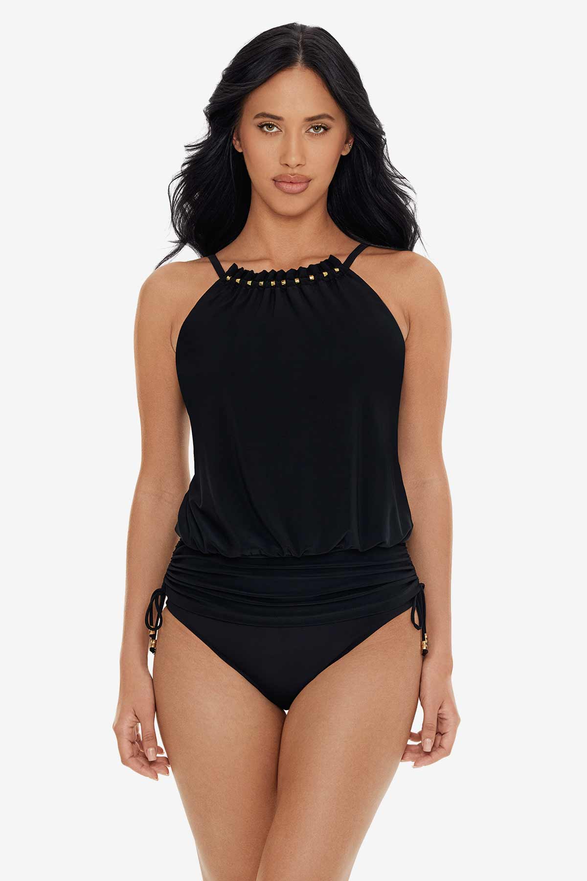 Cali Chic Junior's Swimsuit Celebrity Grayish Sports Bra Tankini Swimsuit  with Black Vest NEW! HOT!