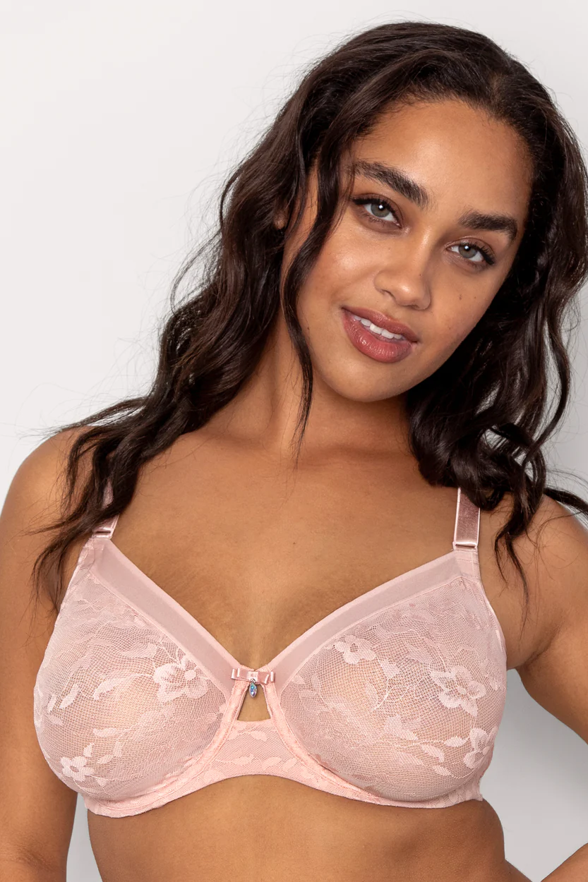 Curvy Couture Lace Unlined Underwire BLUSHING ROSE buy for the