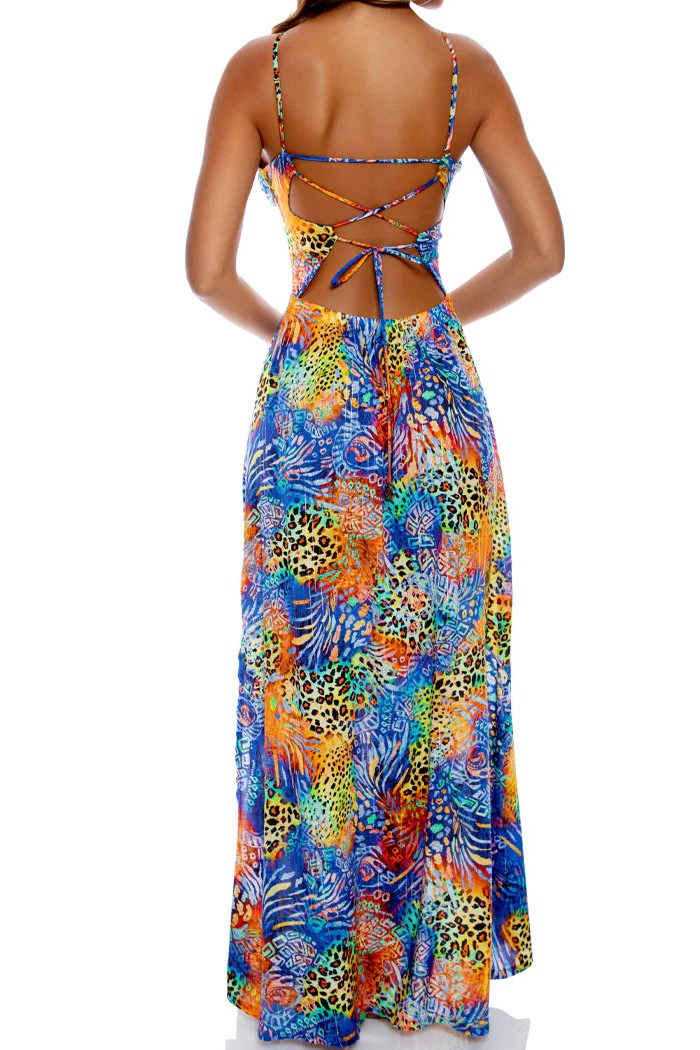 Luli Fama Isla Salvaje Halter Ring Long Dress, 111 MULTICOLOR / S