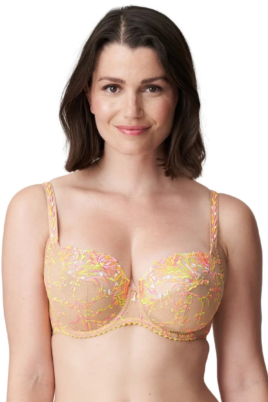 See Through 1/2 Cup Lace Underwire Demi Bra Lemon Yellow