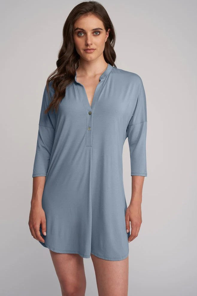 Yejaeka Women's Nightgown Nightwear Button Down Sleepshirt Satin 3/4 Sleeve  Nightshirt Boyfriend Notch Collar Tops Shirts Sleepwear