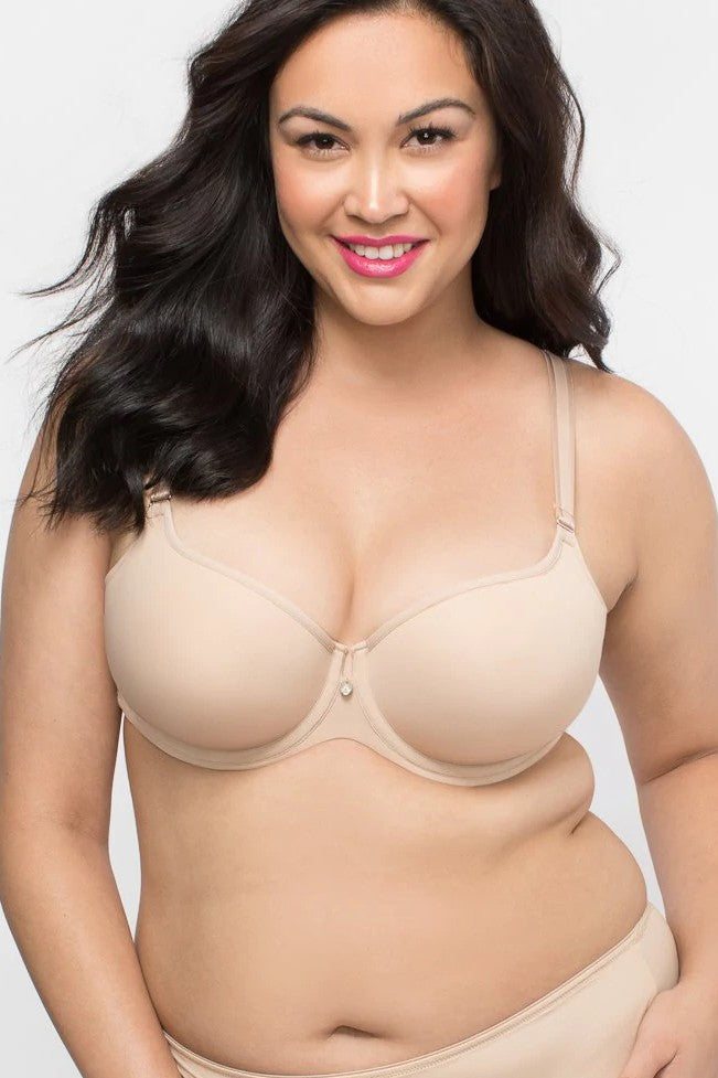 Women's Curvy Couture 1291 Cotton Luxe Unlined Underwire Bra (Natural 46DDD)