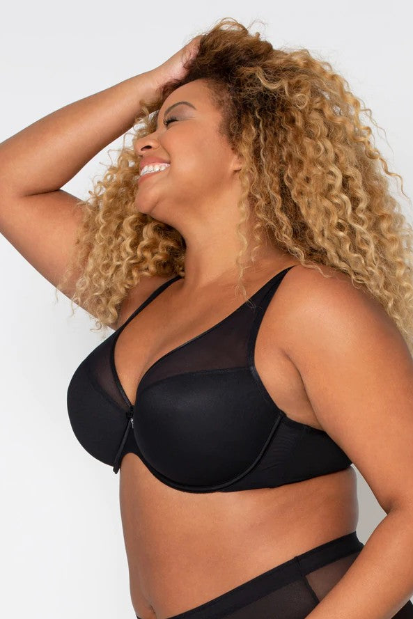 Curvy Couture Flawless Lace Side Smoother Bra 1172 Black US Sizes