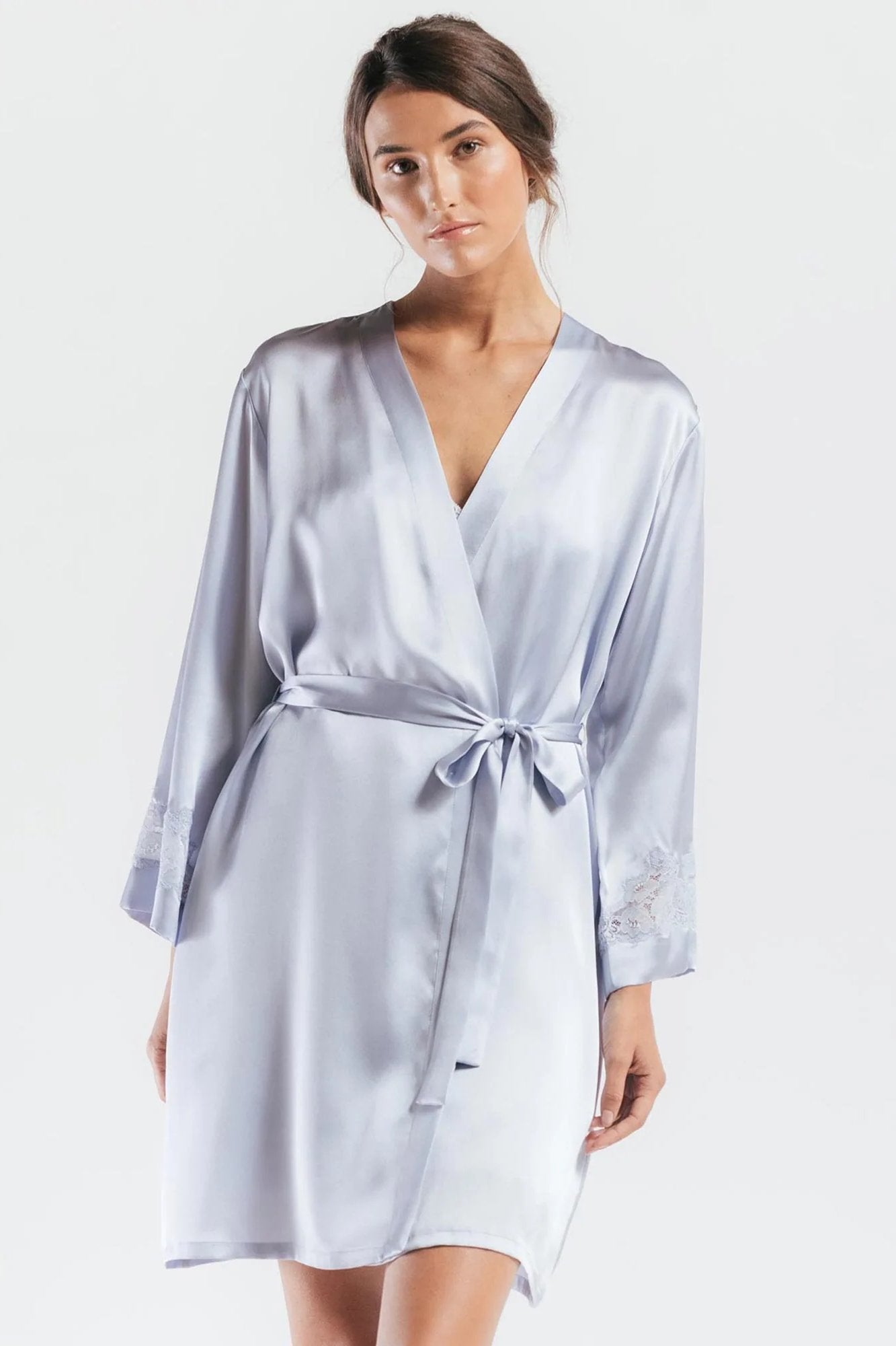 MONTELLE INTIMATES Cinched Satin Trim Nightgown - Heather Grey