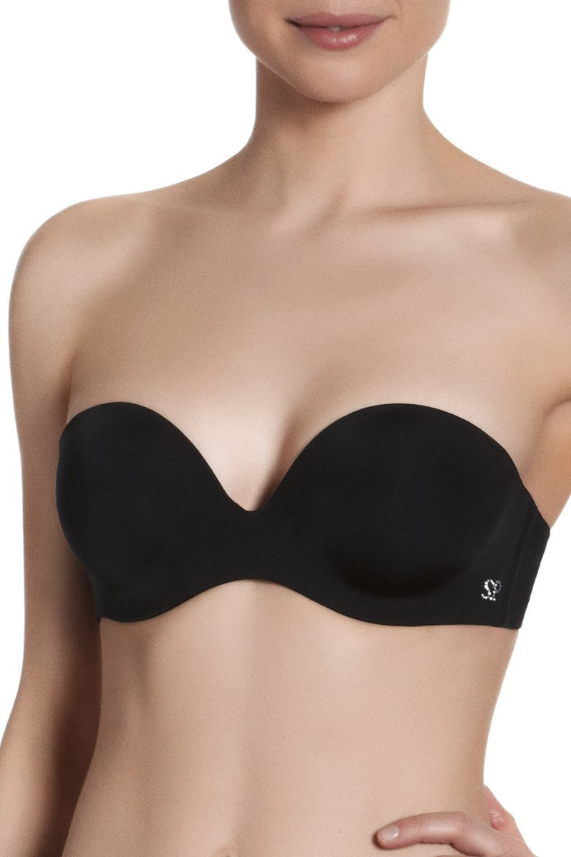 Pretyps Invisible Bandeau Bra, Women Padded Strapless Front Buckle